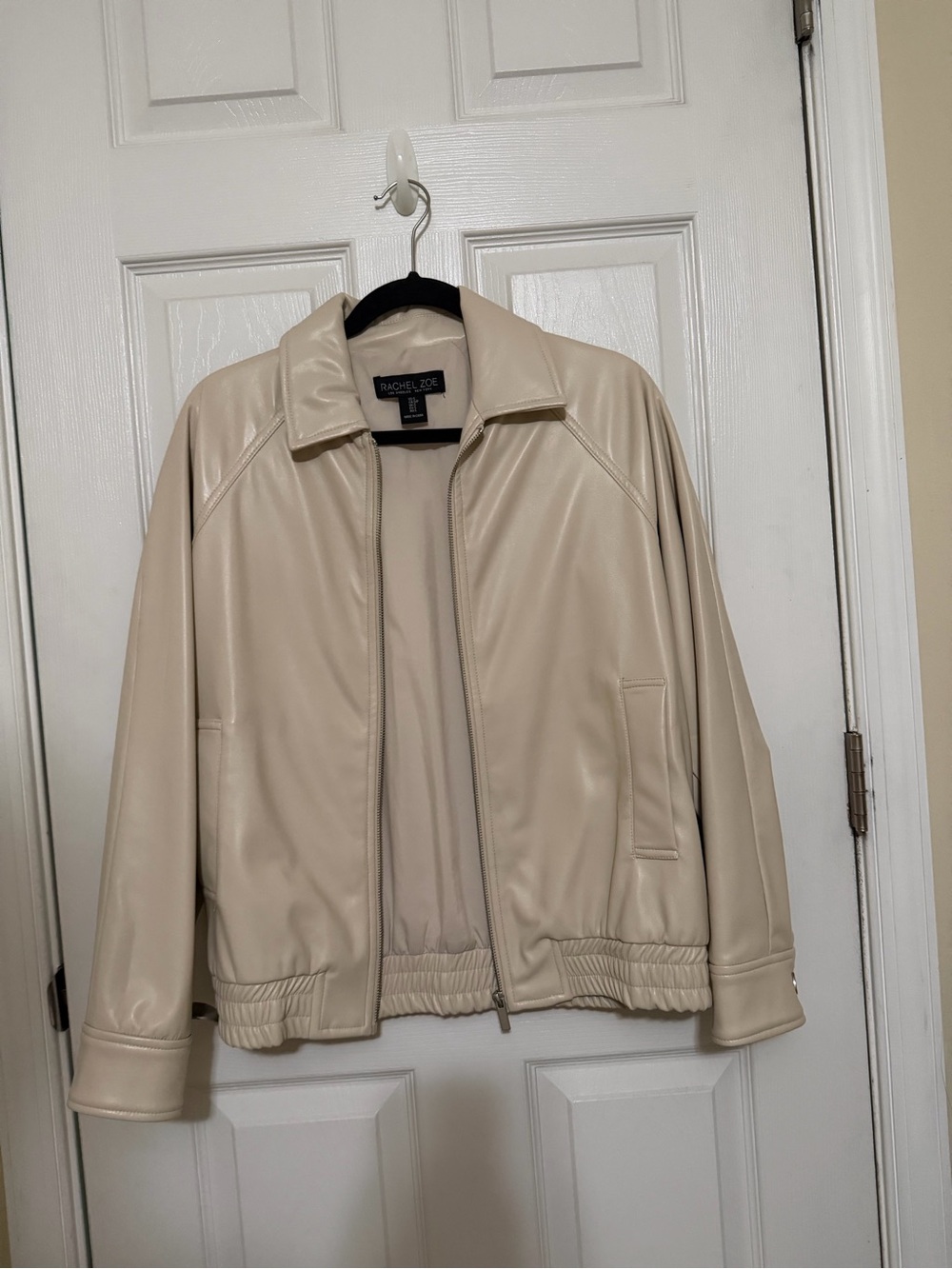 Rachel Zoe Soft Cream Vegan Leather Zip Bomber